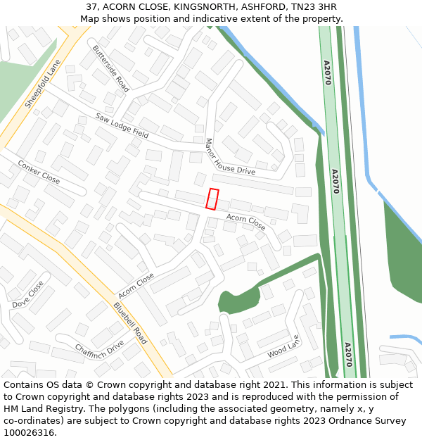 37, ACORN CLOSE, KINGSNORTH, ASHFORD, TN23 3HR: Location map and indicative extent of plot