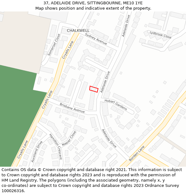 37, ADELAIDE DRIVE, SITTINGBOURNE, ME10 1YE: Location map and indicative extent of plot
