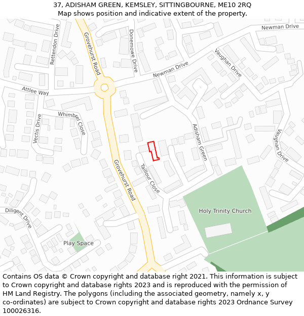 37, ADISHAM GREEN, KEMSLEY, SITTINGBOURNE, ME10 2RQ: Location map and indicative extent of plot