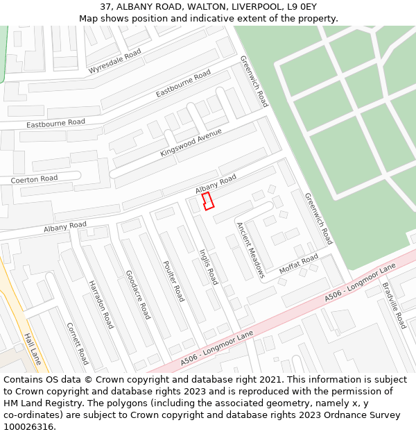 37, ALBANY ROAD, WALTON, LIVERPOOL, L9 0EY: Location map and indicative extent of plot