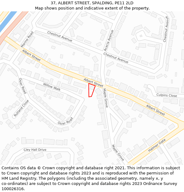 37, ALBERT STREET, SPALDING, PE11 2LD: Location map and indicative extent of plot