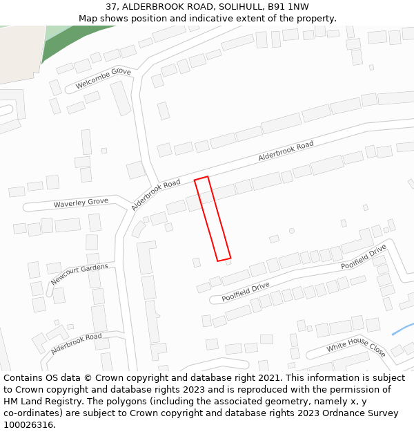 37, ALDERBROOK ROAD, SOLIHULL, B91 1NW: Location map and indicative extent of plot