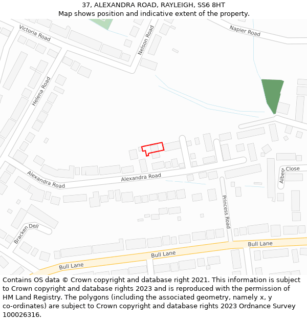 37, ALEXANDRA ROAD, RAYLEIGH, SS6 8HT: Location map and indicative extent of plot