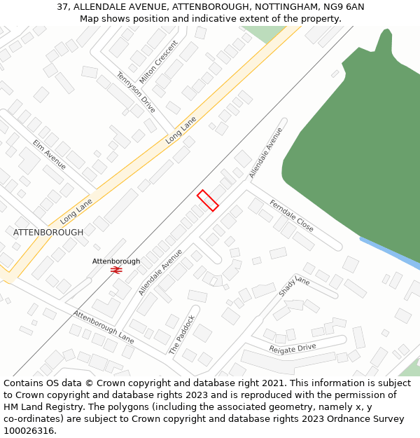 37, ALLENDALE AVENUE, ATTENBOROUGH, NOTTINGHAM, NG9 6AN: Location map and indicative extent of plot