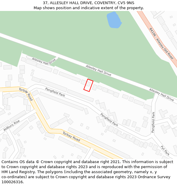 37, ALLESLEY HALL DRIVE, COVENTRY, CV5 9NS: Location map and indicative extent of plot