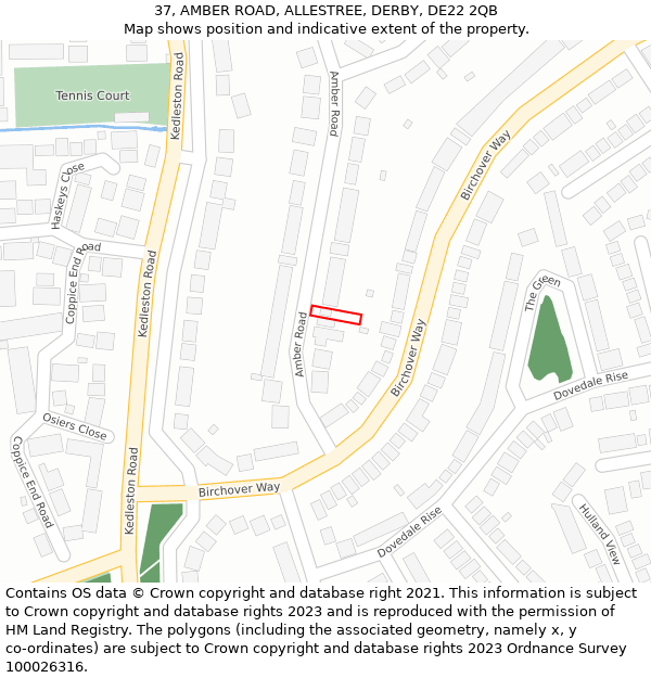 37, AMBER ROAD, ALLESTREE, DERBY, DE22 2QB: Location map and indicative extent of plot