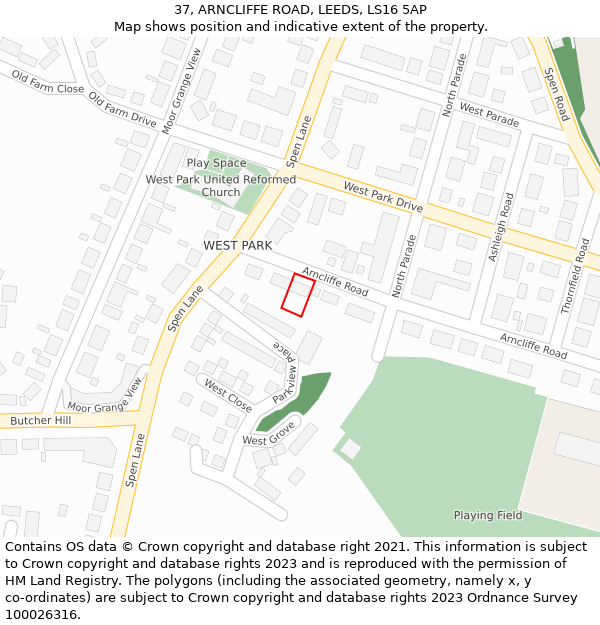 37, ARNCLIFFE ROAD, LEEDS, LS16 5AP: Location map and indicative extent of plot