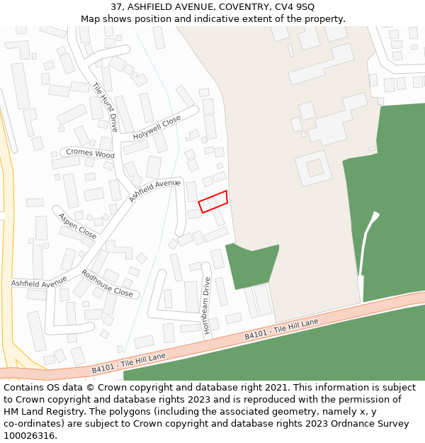 37, ASHFIELD AVENUE, COVENTRY, CV4 9SQ: Location map and indicative extent of plot