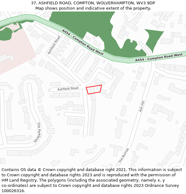 37, ASHFIELD ROAD, COMPTON, WOLVERHAMPTON, WV3 9DP: Location map and indicative extent of plot