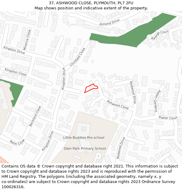 37, ASHWOOD CLOSE, PLYMOUTH, PL7 2FU: Location map and indicative extent of plot