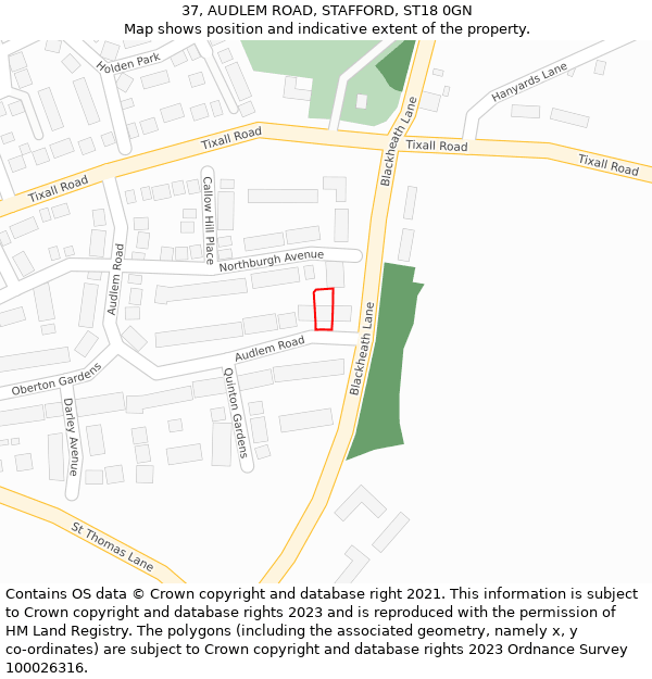 37, AUDLEM ROAD, STAFFORD, ST18 0GN: Location map and indicative extent of plot