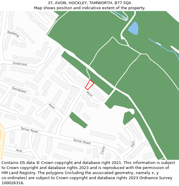 37, AVON, HOCKLEY, TAMWORTH, B77 5QA: Location map and indicative extent of plot