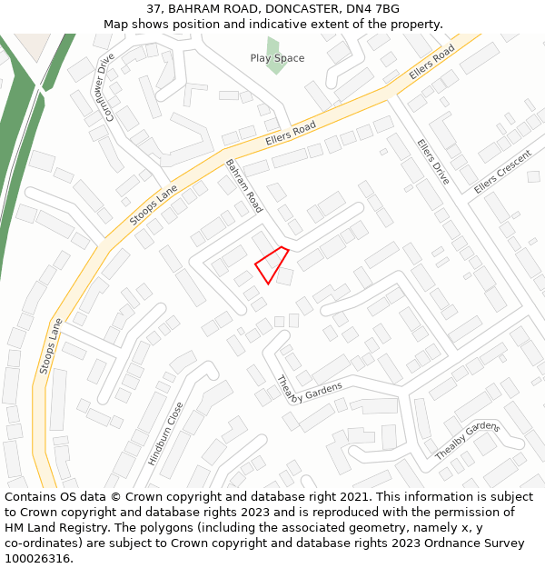 37, BAHRAM ROAD, DONCASTER, DN4 7BG: Location map and indicative extent of plot