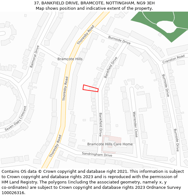 37, BANKFIELD DRIVE, BRAMCOTE, NOTTINGHAM, NG9 3EH: Location map and indicative extent of plot