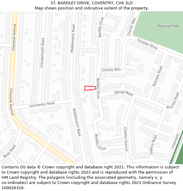 37, BARDLEY DRIVE, COVENTRY, CV6 3LD: Location map and indicative extent of plot