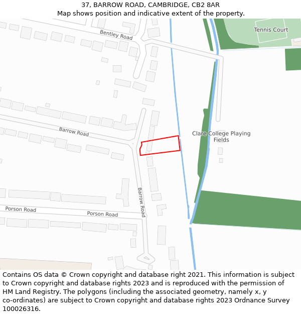 37, BARROW ROAD, CAMBRIDGE, CB2 8AR: Location map and indicative extent of plot