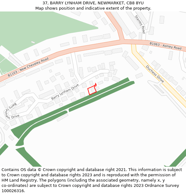 37, BARRY LYNHAM DRIVE, NEWMARKET, CB8 8YU: Location map and indicative extent of plot