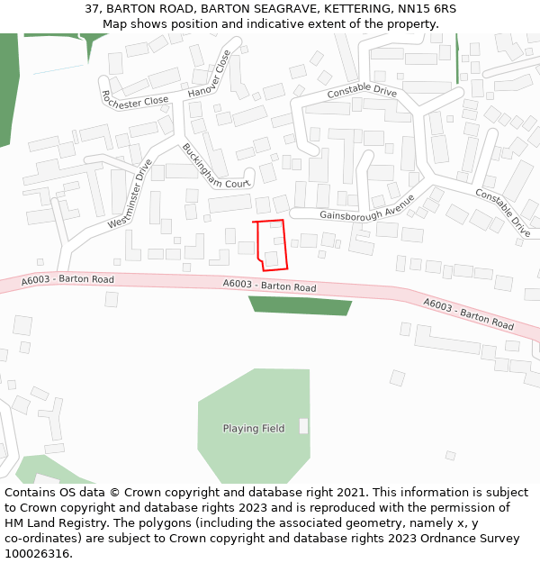 37, BARTON ROAD, BARTON SEAGRAVE, KETTERING, NN15 6RS: Location map and indicative extent of plot