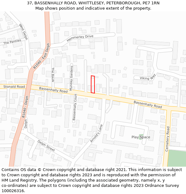 37, BASSENHALLY ROAD, WHITTLESEY, PETERBOROUGH, PE7 1RN: Location map and indicative extent of plot