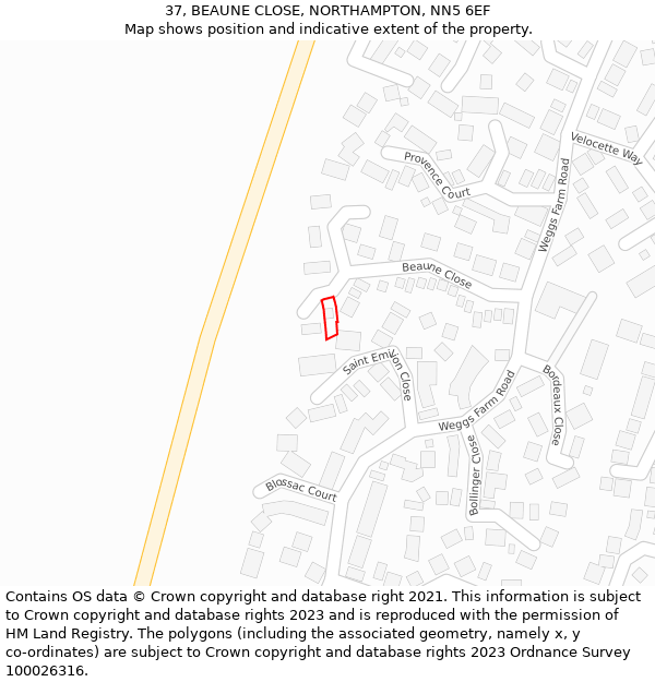 37, BEAUNE CLOSE, NORTHAMPTON, NN5 6EF: Location map and indicative extent of plot