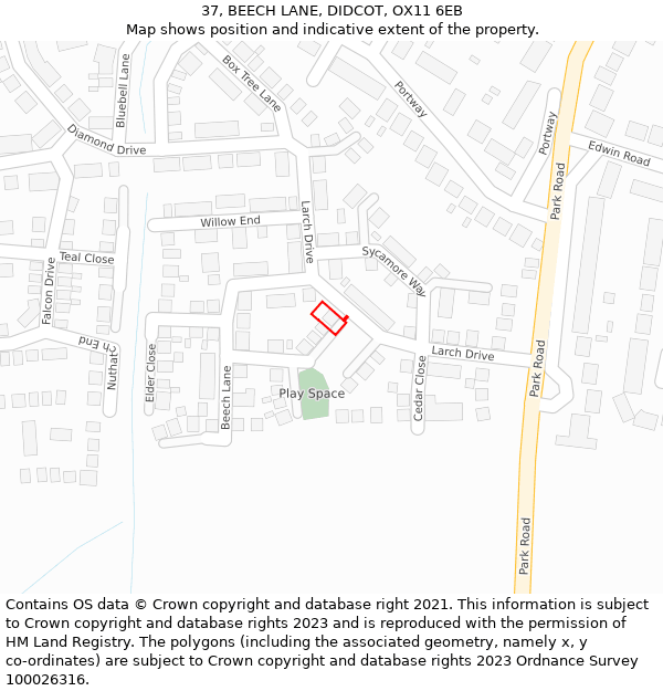 37, BEECH LANE, DIDCOT, OX11 6EB: Location map and indicative extent of plot
