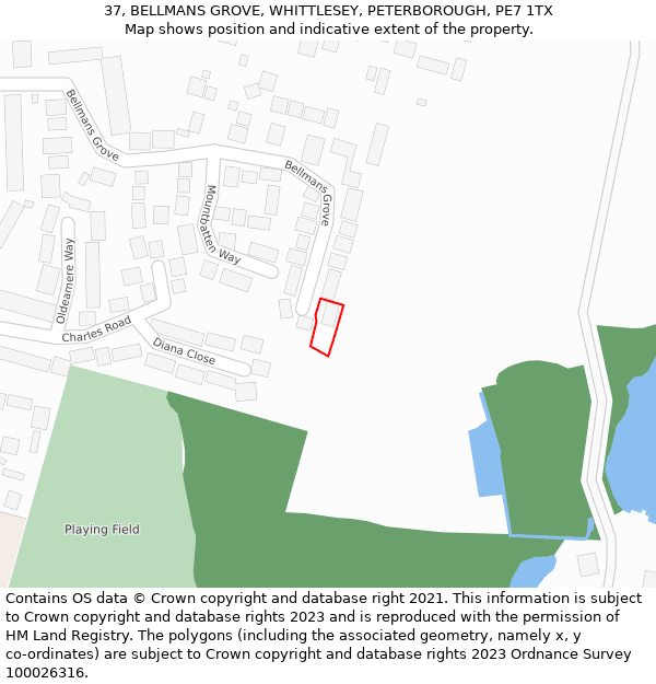 37, BELLMANS GROVE, WHITTLESEY, PETERBOROUGH, PE7 1TX: Location map and indicative extent of plot
