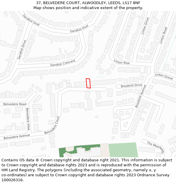 37, BELVEDERE COURT, ALWOODLEY, LEEDS, LS17 8NF: Location map and indicative extent of plot