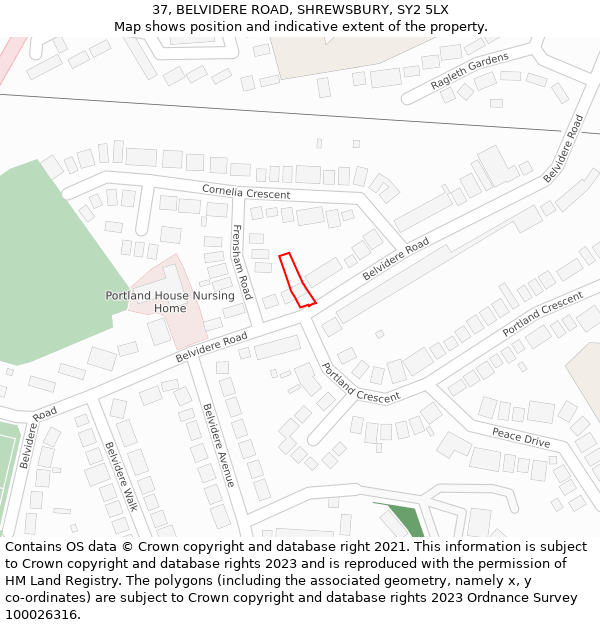 37, BELVIDERE ROAD, SHREWSBURY, SY2 5LX: Location map and indicative extent of plot