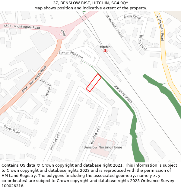 37, BENSLOW RISE, HITCHIN, SG4 9QY: Location map and indicative extent of plot