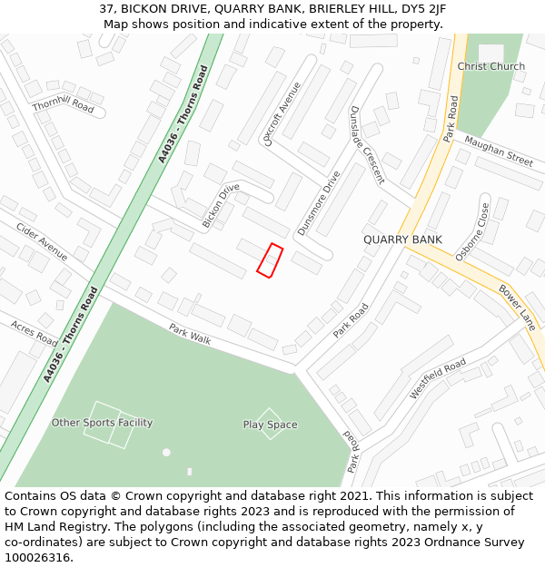 37, BICKON DRIVE, QUARRY BANK, BRIERLEY HILL, DY5 2JF: Location map and indicative extent of plot