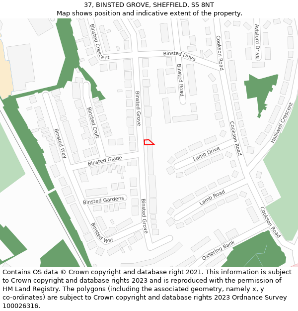 37, BINSTED GROVE, SHEFFIELD, S5 8NT: Location map and indicative extent of plot