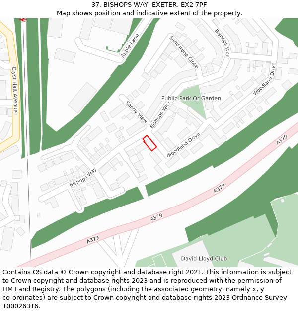 37, BISHOPS WAY, EXETER, EX2 7PF: Location map and indicative extent of plot