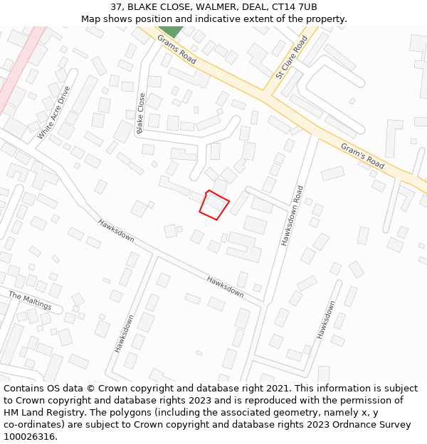 37, BLAKE CLOSE, WALMER, DEAL, CT14 7UB: Location map and indicative extent of plot