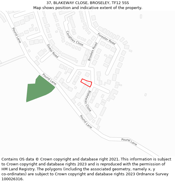 37, BLAKEWAY CLOSE, BROSELEY, TF12 5SS: Location map and indicative extent of plot