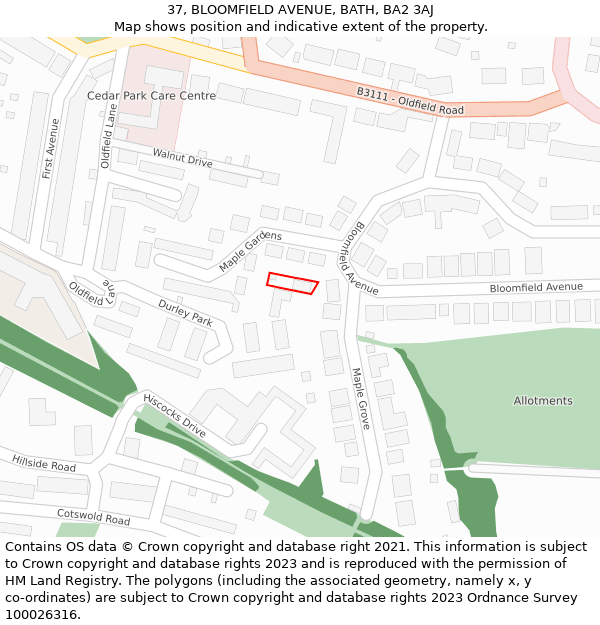 37, BLOOMFIELD AVENUE, BATH, BA2 3AJ: Location map and indicative extent of plot
