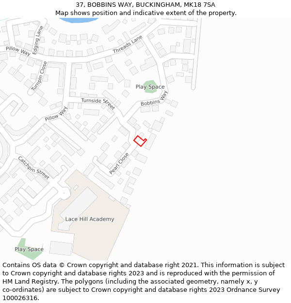 37, BOBBINS WAY, BUCKINGHAM, MK18 7SA: Location map and indicative extent of plot