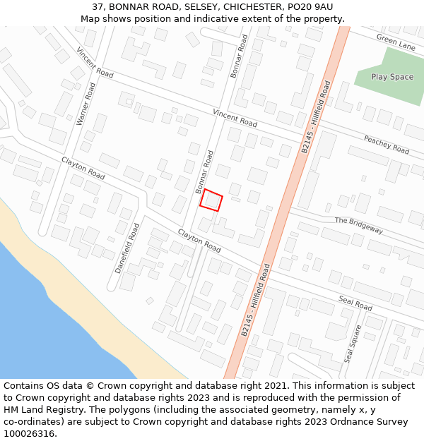 37, BONNAR ROAD, SELSEY, CHICHESTER, PO20 9AU: Location map and indicative extent of plot