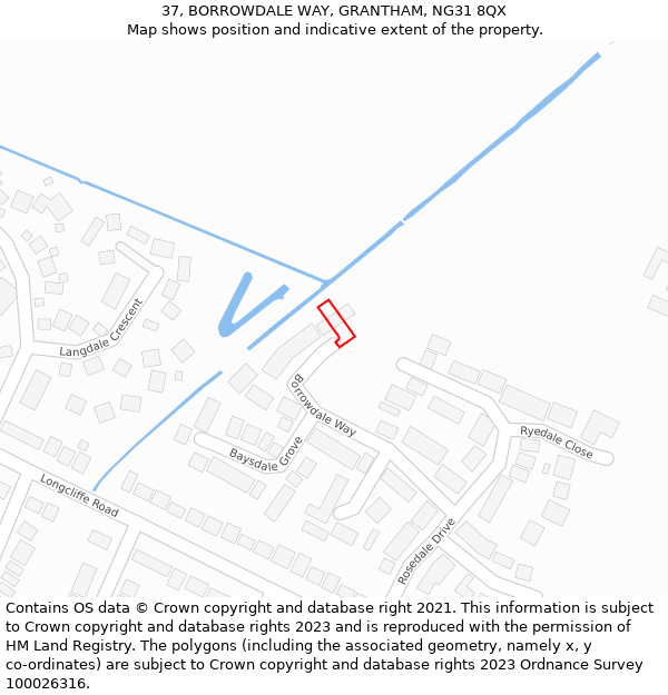 37, BORROWDALE WAY, GRANTHAM, NG31 8QX: Location map and indicative extent of plot