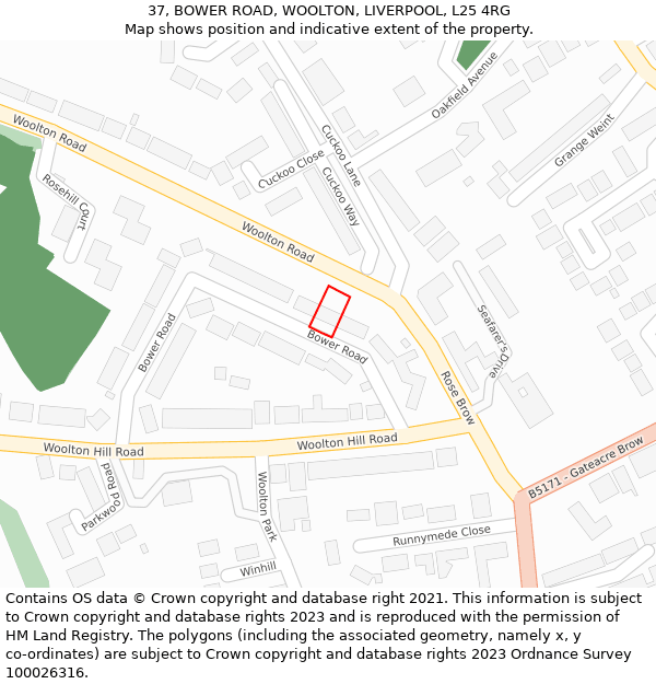37, BOWER ROAD, WOOLTON, LIVERPOOL, L25 4RG: Location map and indicative extent of plot