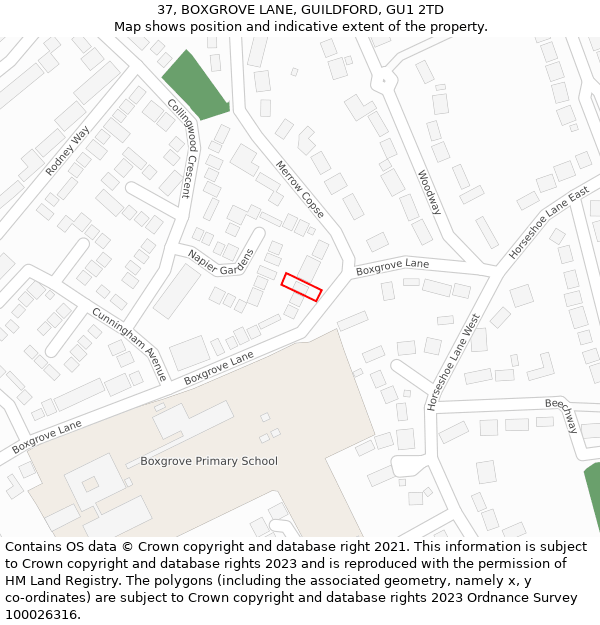 37, BOXGROVE LANE, GUILDFORD, GU1 2TD: Location map and indicative extent of plot