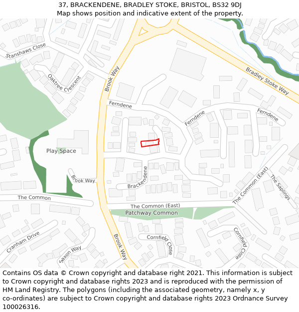 37, BRACKENDENE, BRADLEY STOKE, BRISTOL, BS32 9DJ: Location map and indicative extent of plot