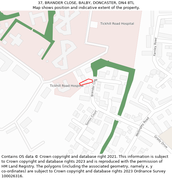 37, BRANDER CLOSE, BALBY, DONCASTER, DN4 8TL: Location map and indicative extent of plot