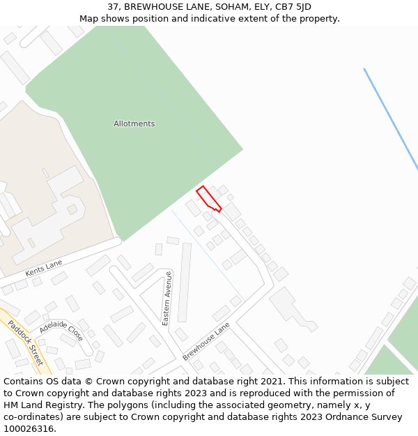 37, BREWHOUSE LANE, SOHAM, ELY, CB7 5JD: Location map and indicative extent of plot