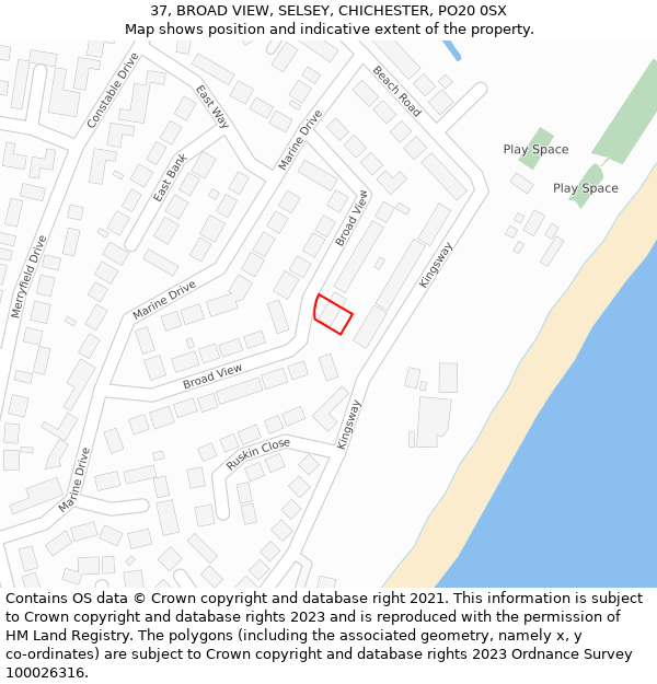 37, BROAD VIEW, SELSEY, CHICHESTER, PO20 0SX: Location map and indicative extent of plot