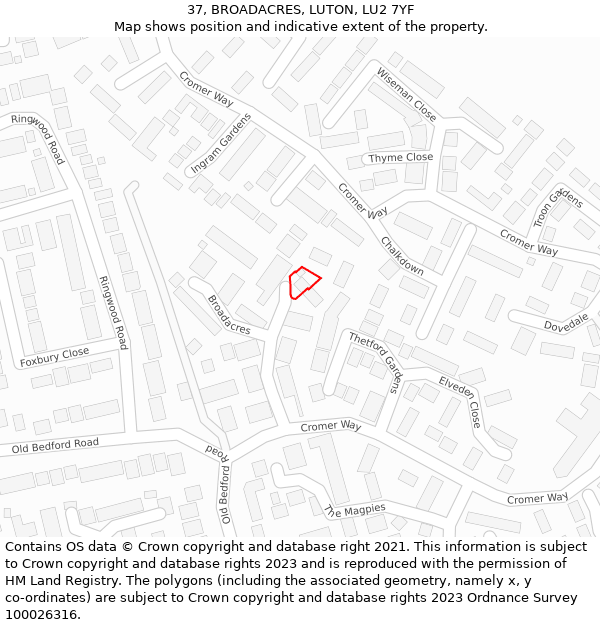 37, BROADACRES, LUTON, LU2 7YF: Location map and indicative extent of plot