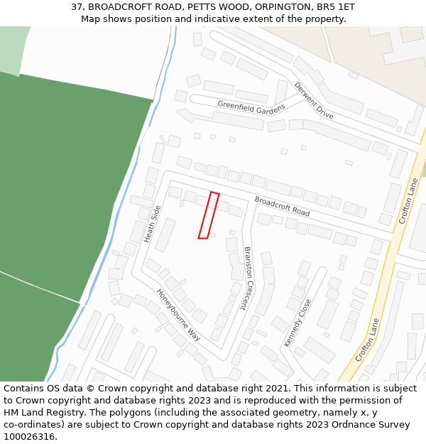 37, BROADCROFT ROAD, PETTS WOOD, ORPINGTON, BR5 1ET: Location map and indicative extent of plot