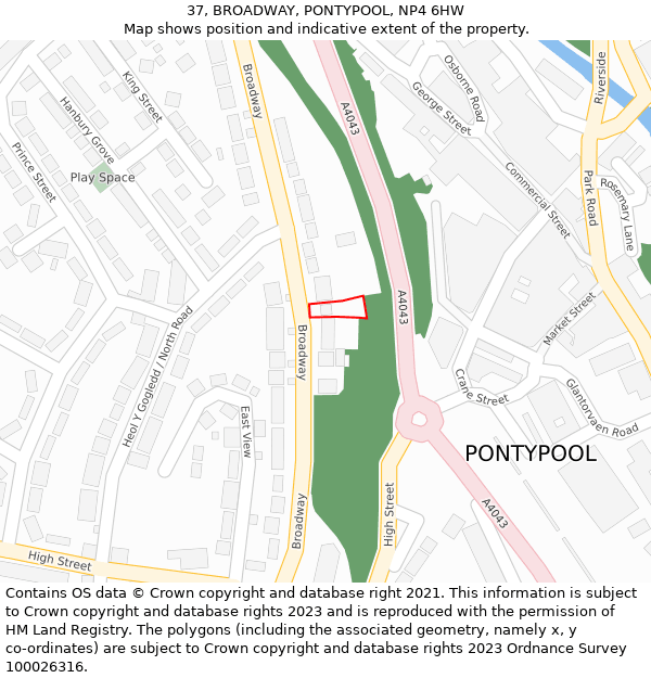 37, BROADWAY, PONTYPOOL, NP4 6HW: Location map and indicative extent of plot