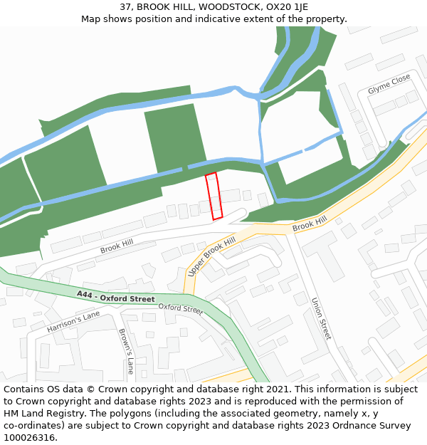 37, BROOK HILL, WOODSTOCK, OX20 1JE: Location map and indicative extent of plot