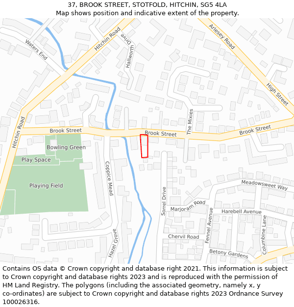 37, BROOK STREET, STOTFOLD, HITCHIN, SG5 4LA: Location map and indicative extent of plot