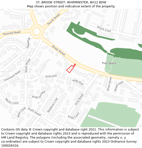 37, BROOK STREET, WARMINSTER, BA12 8DW: Location map and indicative extent of plot